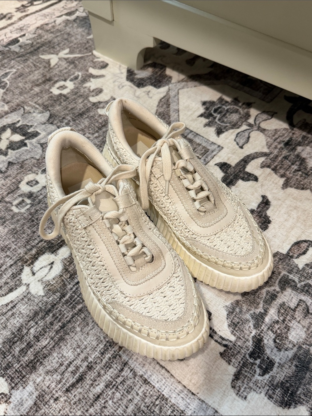 Dolce Vita Cream Raffia Lace-Up Sneakers